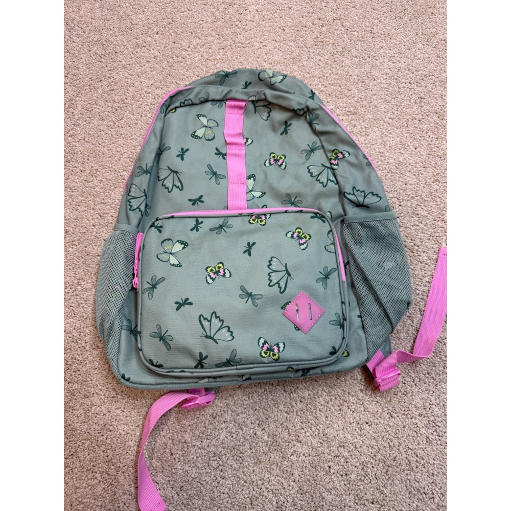 Cat & Jack Girls Butterfly Dragonfly Print Backpack Green Pink School Bag